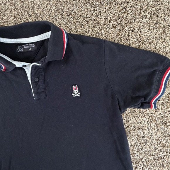 Psycho Bunny Black Polo Red/Blue Trim Logo Shirt Mens Medium Short Sleeve - Picture 2 of 7